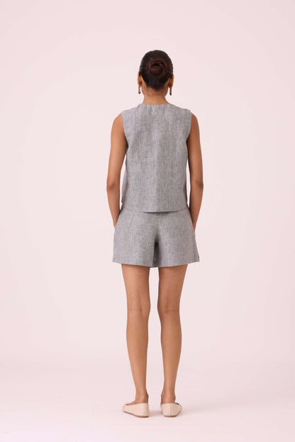 Polina Houndstooth Linen Skort