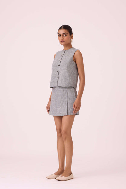 Polina Houndstooth Linen Skort