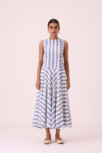 Myshkin Blue Striped Ikat Dress