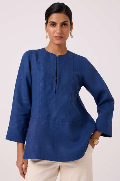 Oceania Blue Linen Top