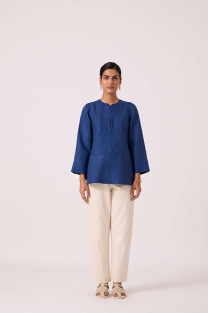 Oceania Blue Linen Top