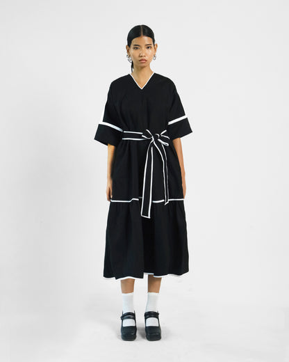 Black Applique Cotton Dress