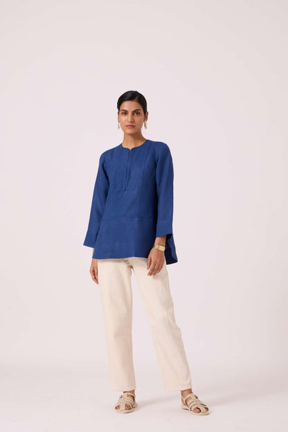 Oceania Blue Linen Top