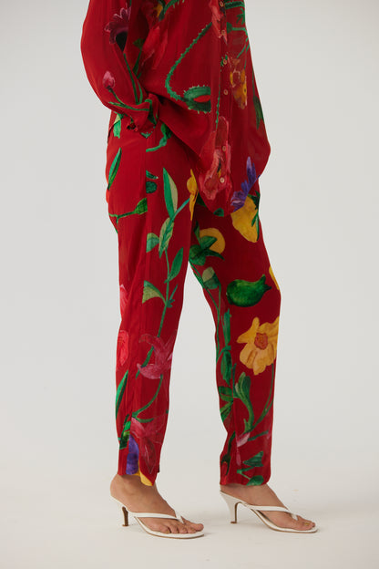 Big Botanical Red Crepe Coord Set