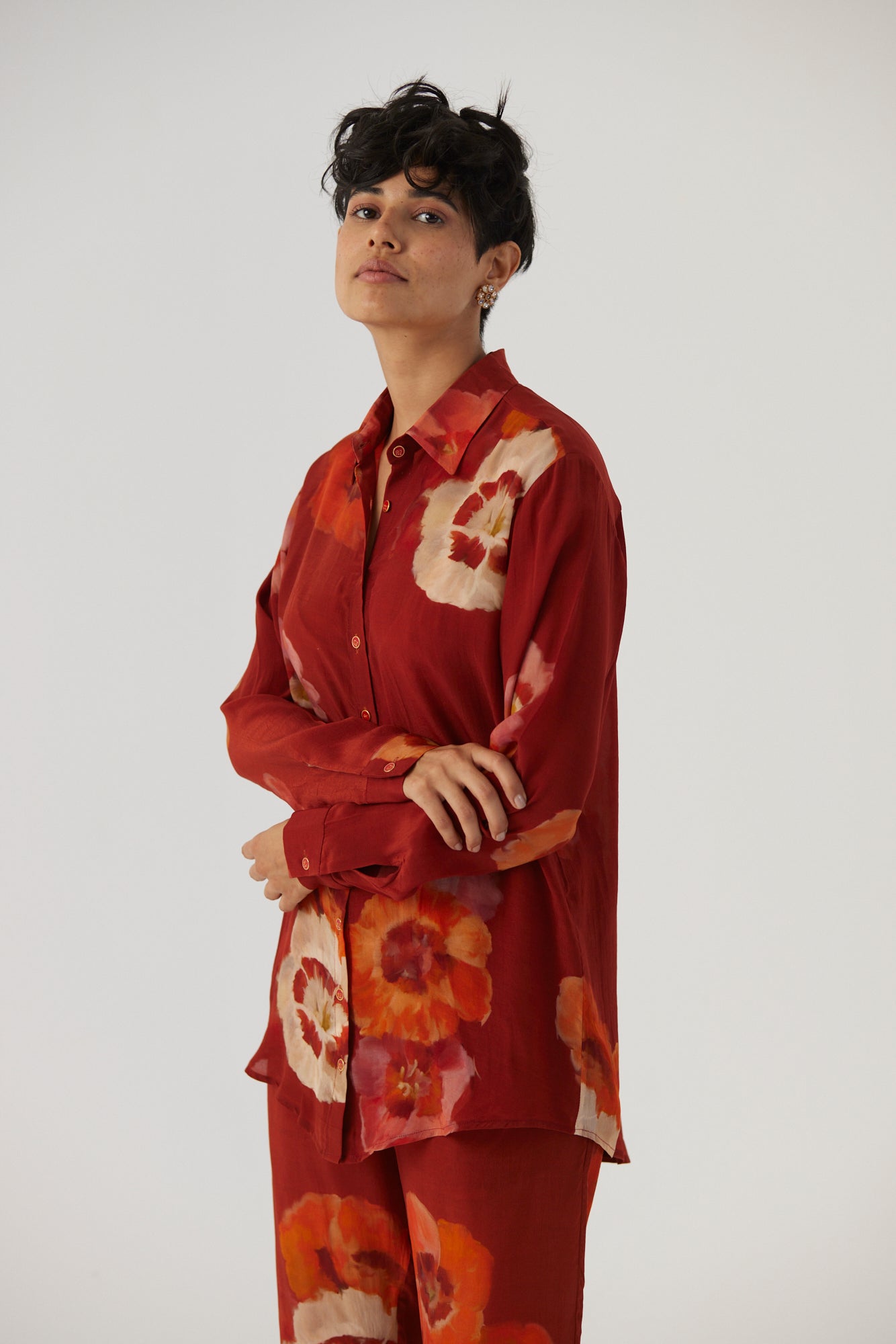 Gardenia Red Crepe Coord Set