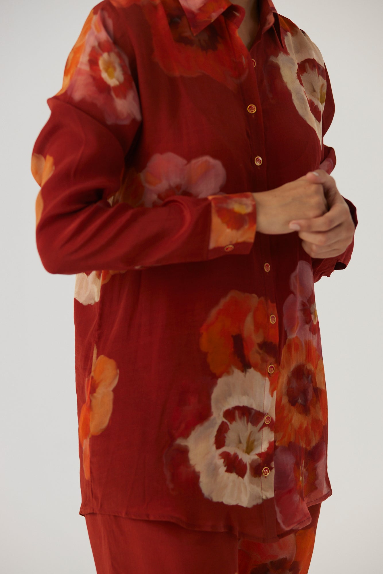 Gardenia Red Crepe Coord Set