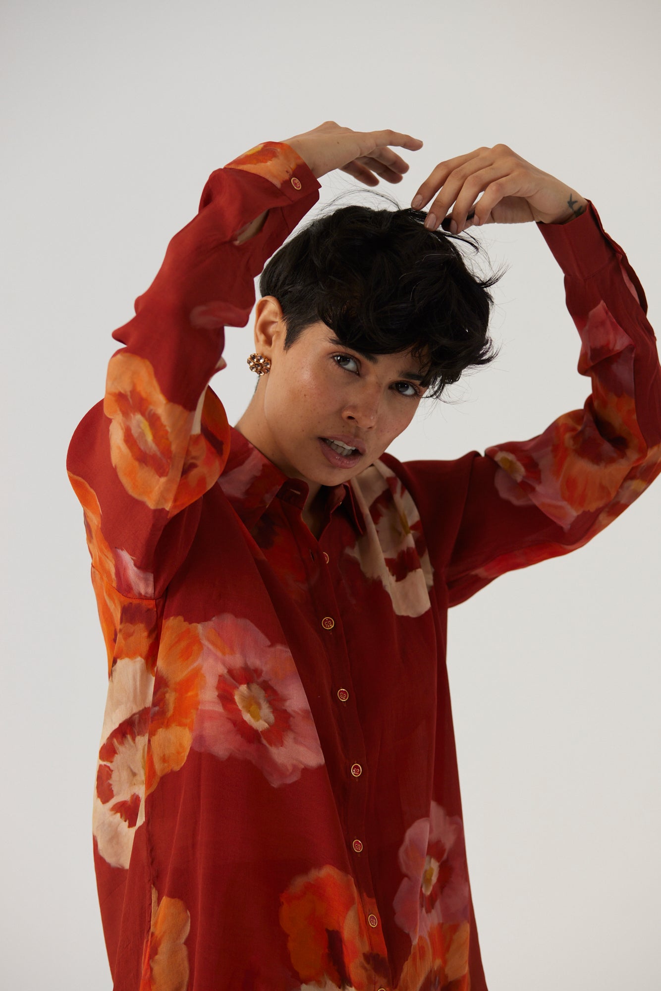 Gardenia Red Crepe Coord Set