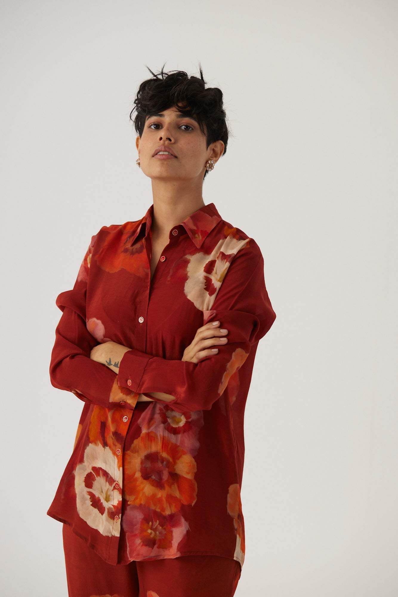 Gardenia Red Crepe Coord Set