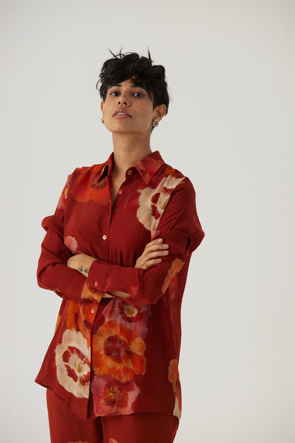 Gardenia Red Crepe Coord Set