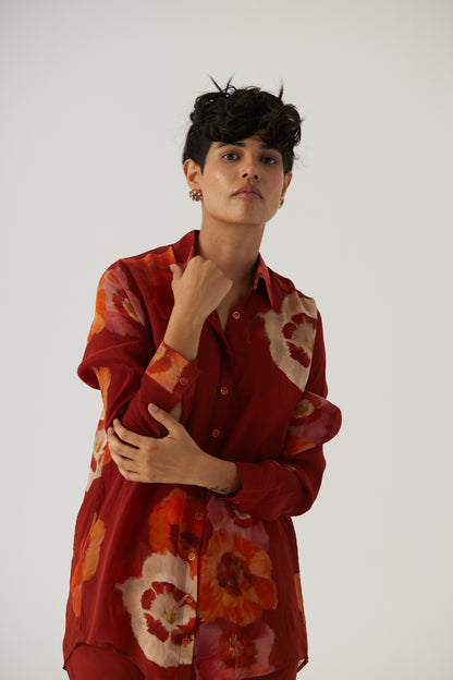 Gardenia Red Crepe Coord Set