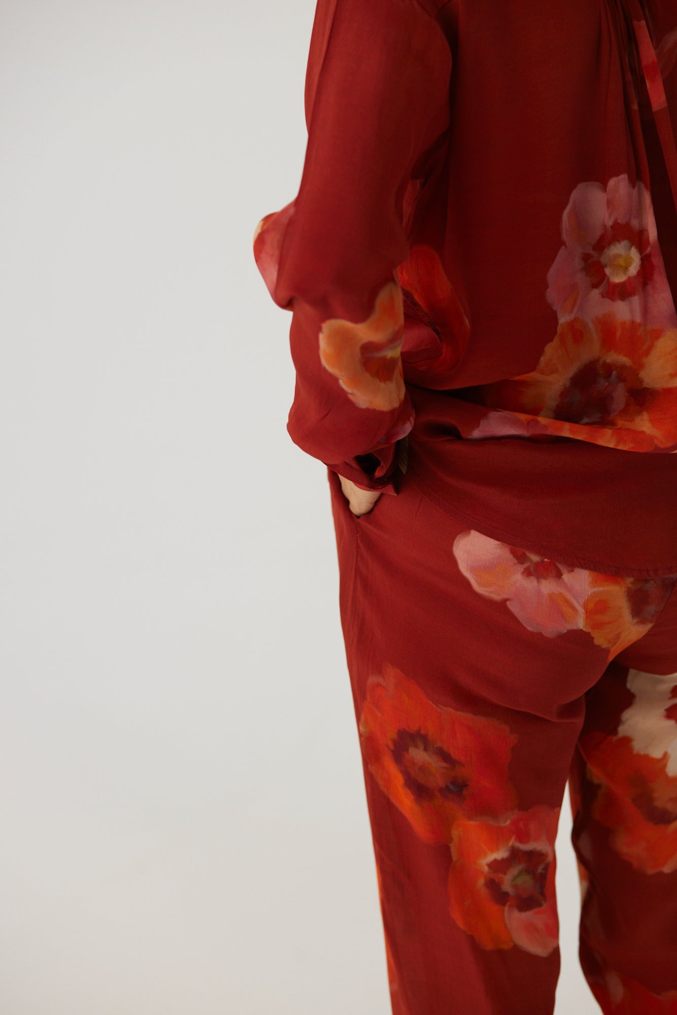 Gardenia Red Crepe Coord Set