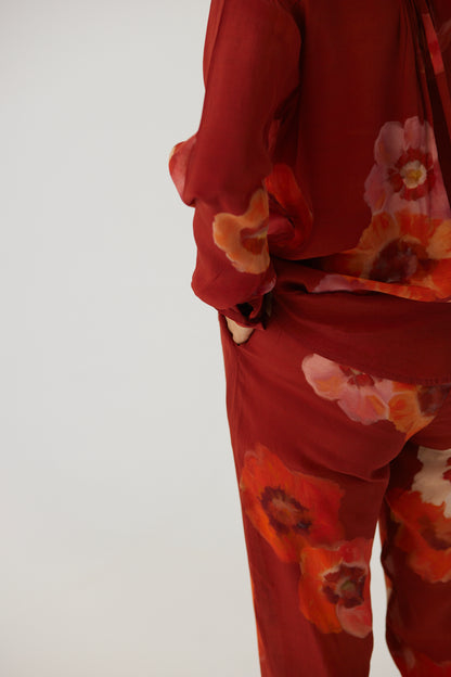 Gardenia Red Crepe Coord Set