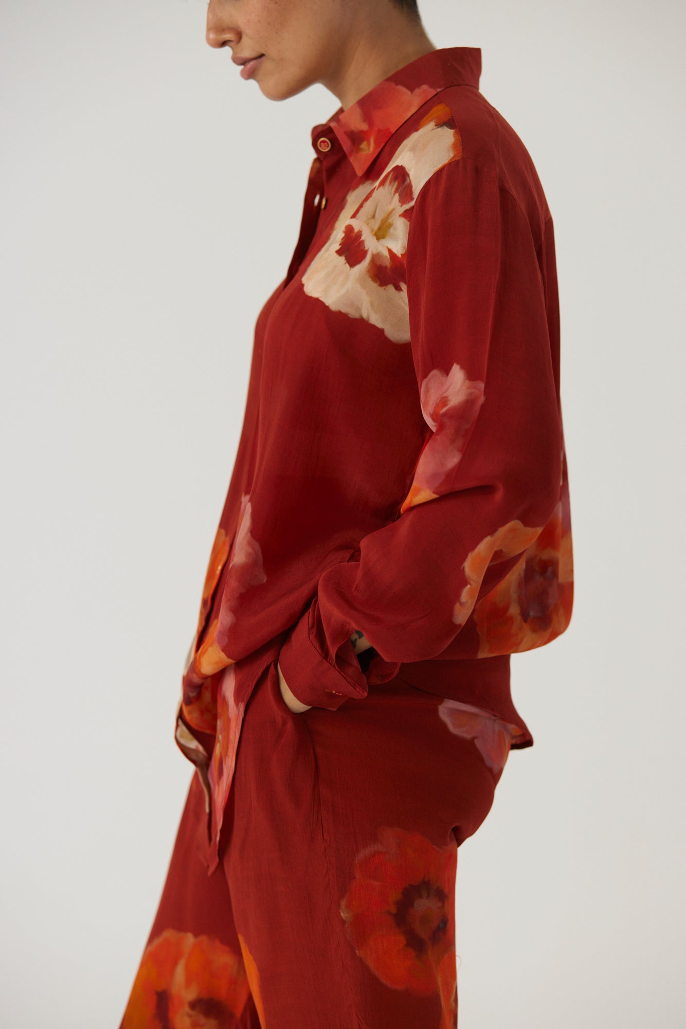 Gardenia Red Crepe Coord Set