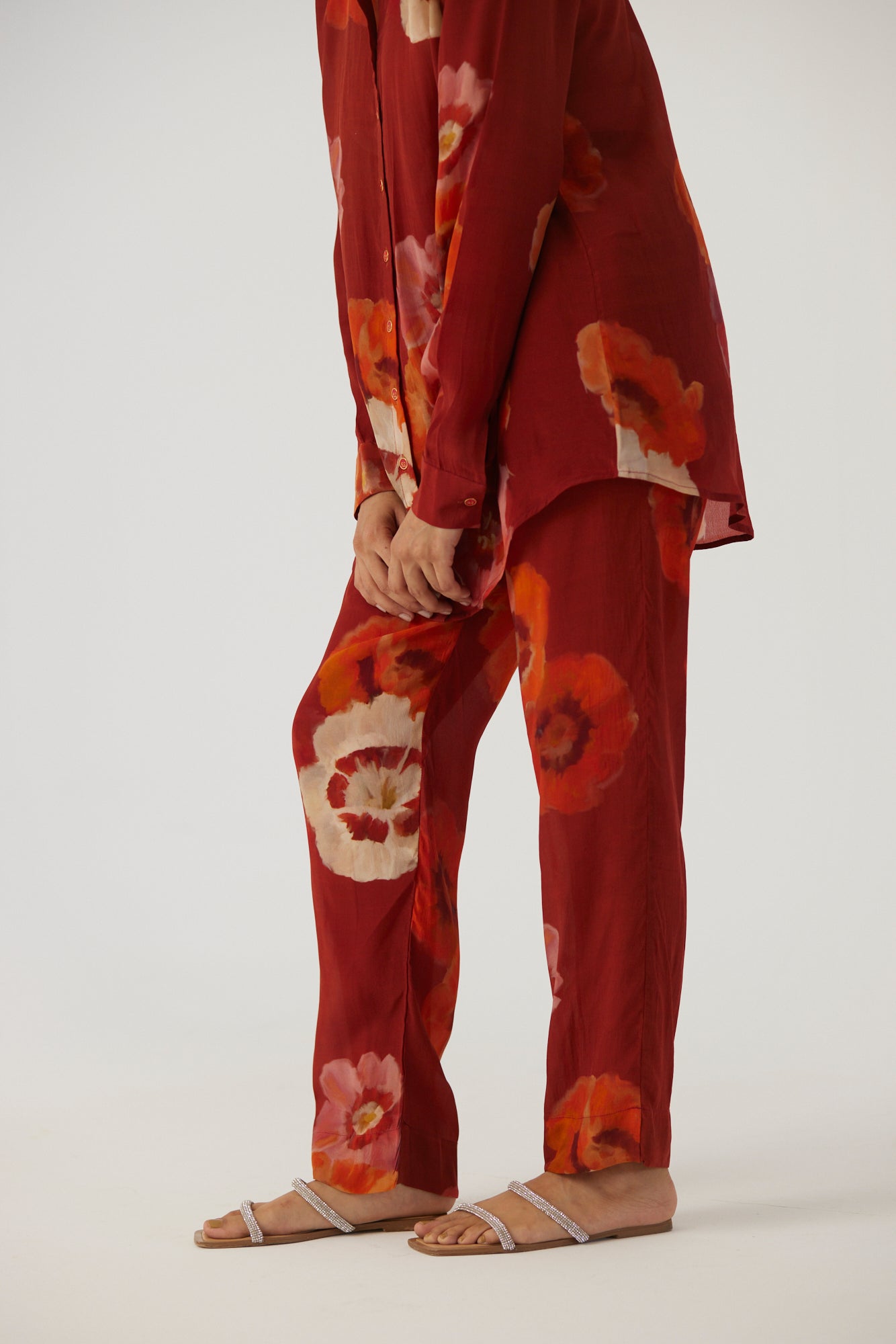 Gardenia Red Crepe Coord Set