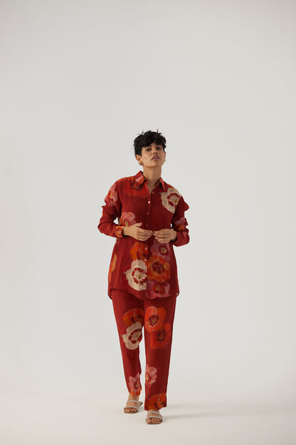 Gardenia Red Crepe Coord Set