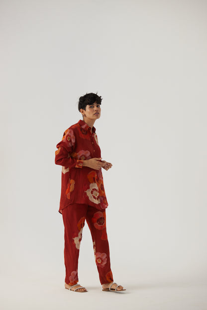 Gardenia Red Crepe Coord Set