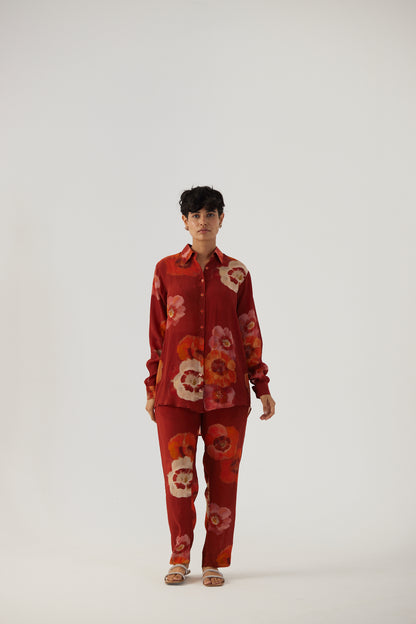 Gardenia Red Crepe Coord Set