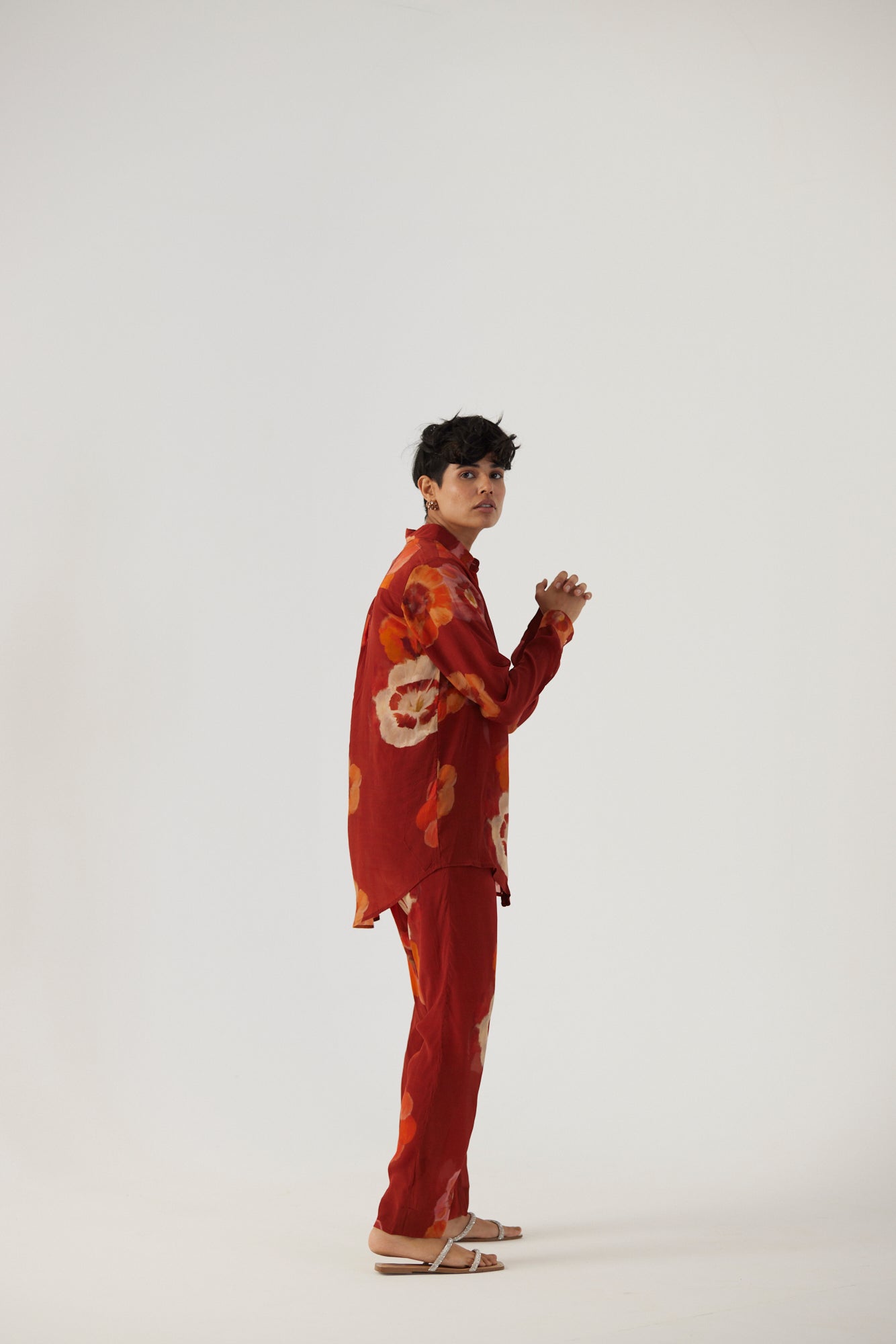 Gardenia Red Crepe Coord Set