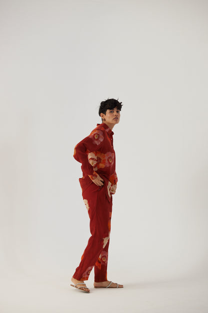 Gardenia Red Crepe Coord Set