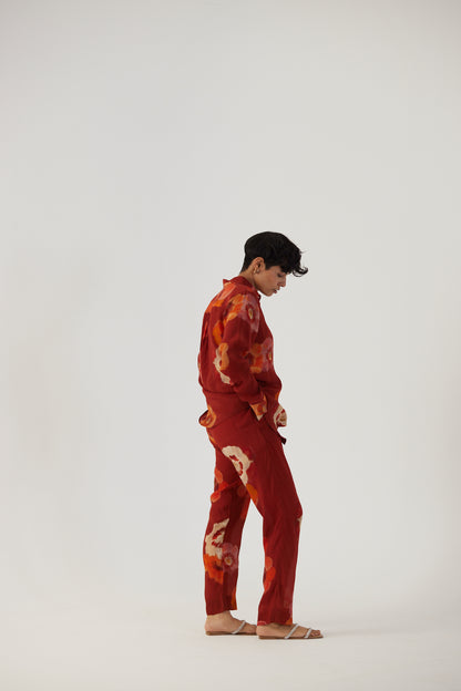 Gardenia Red Crepe Coord Set