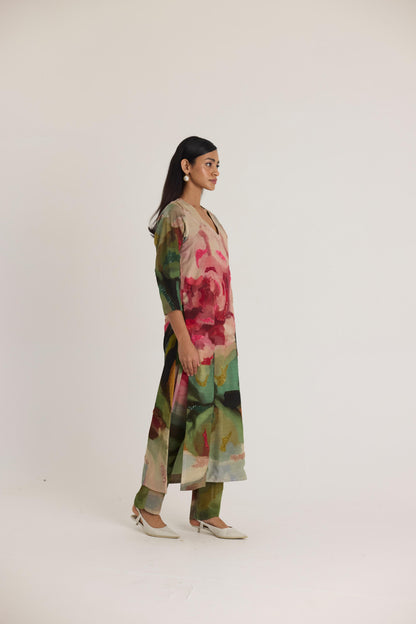 Tilly Emroidered Long V Neck Kurta Set