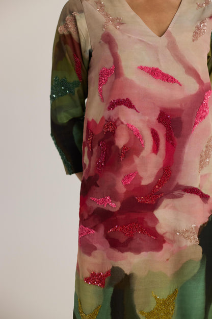 Tilly Emroidered Long V Neck Kurta Set