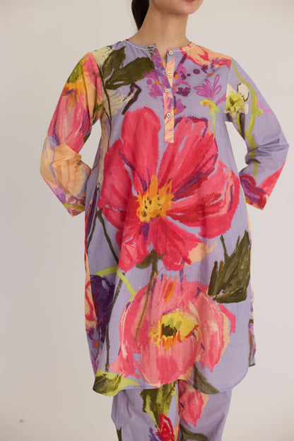 Dolly Purple Short Cotton Kurta Set