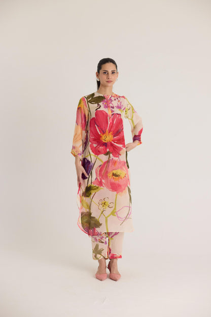 Dolly White Crepe Long Kurta Set