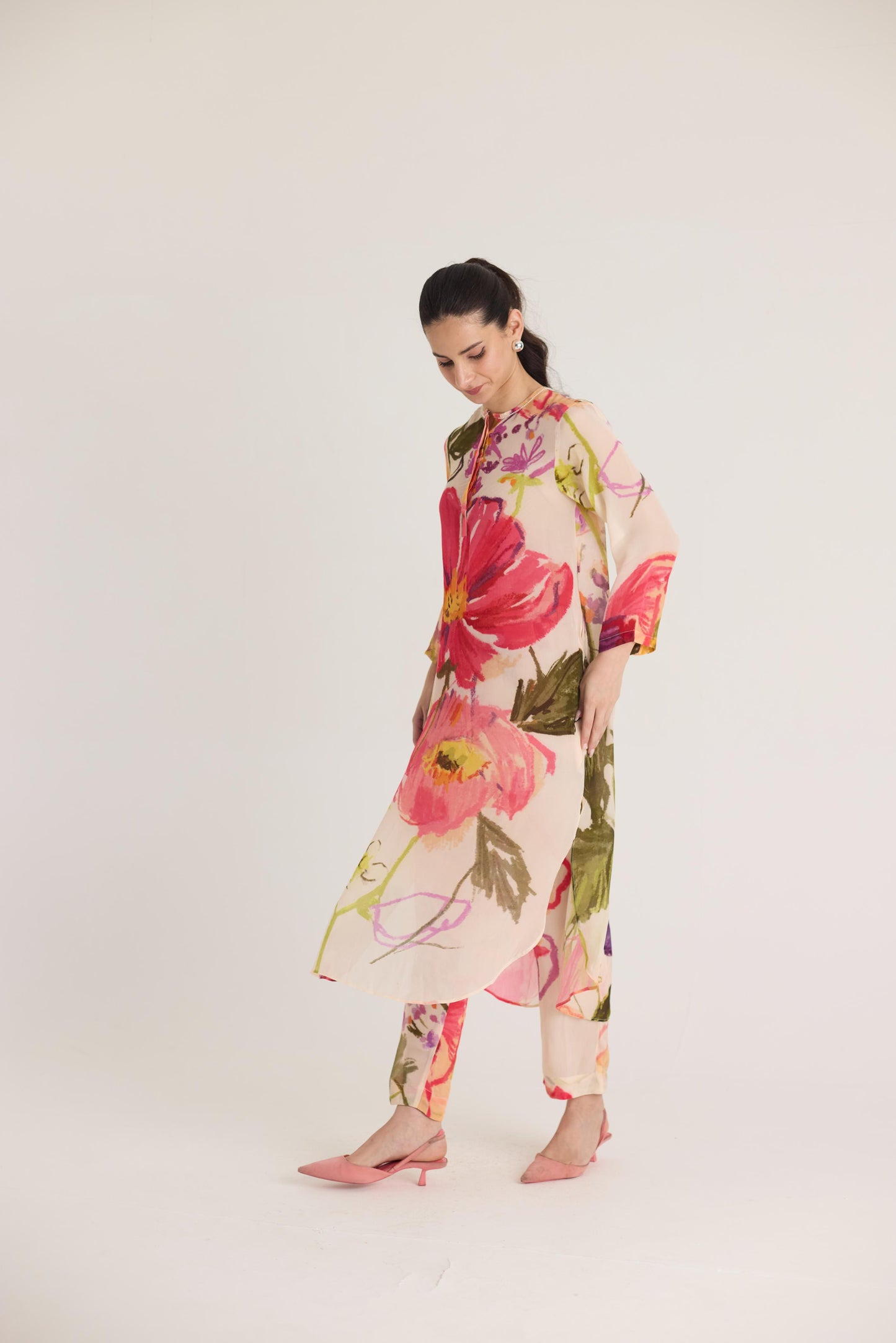 Dolly White Crepe Long Kurta Set