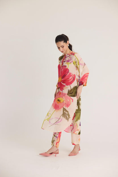 Dolly White Crepe Long Kurta Set