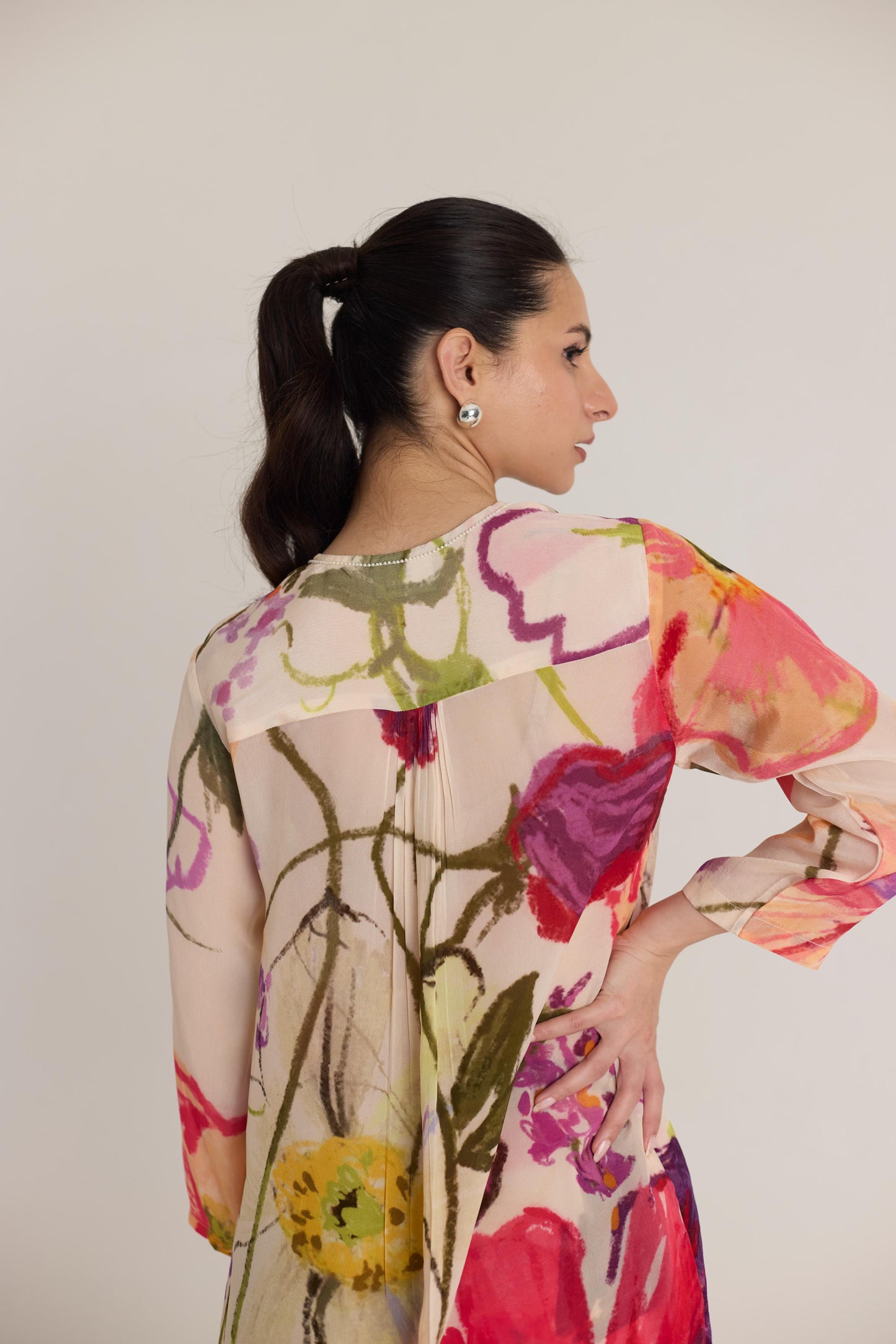 Dolly White Crepe Long Kurta Set