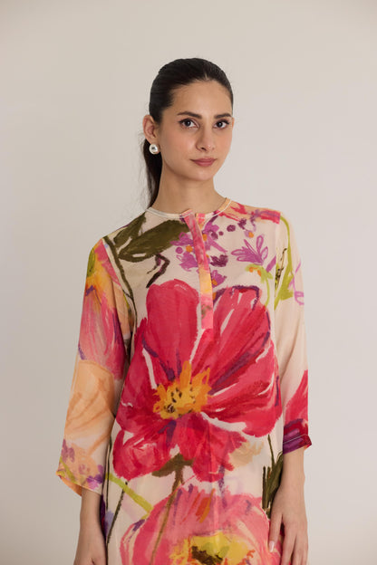 Dolly White Crepe Long Kurta Set