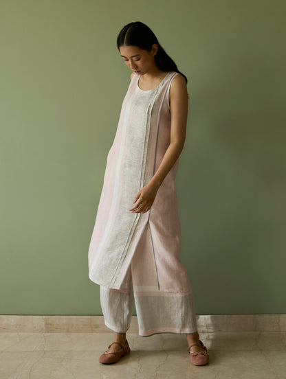 Yara Sleeveless Border Linen Kurta Set - Blush