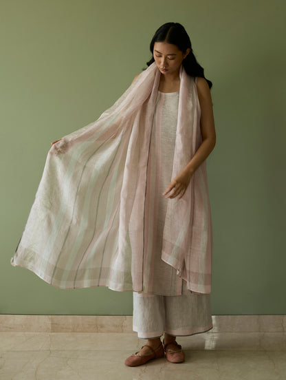 Yara Sleeveless Border Linen Kurta Set - Blush