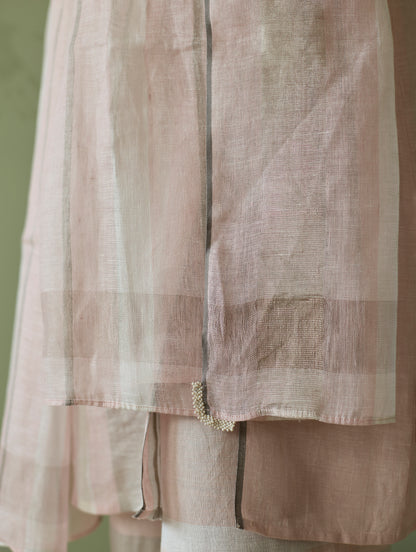 Yara Sleeveless Border Linen Kurta Set - Blush