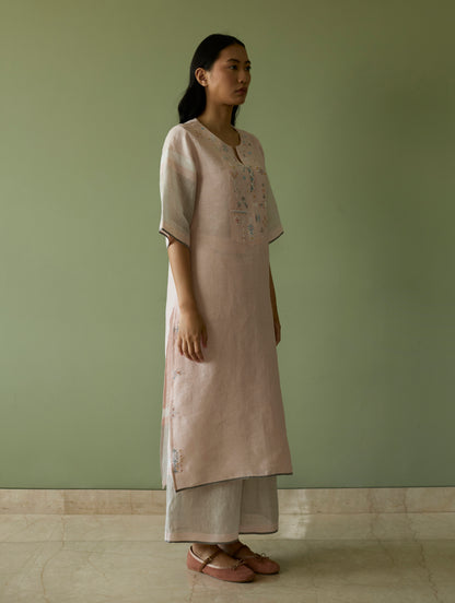 Vira Hand-Emboidered Linen Kurta Set - Blush