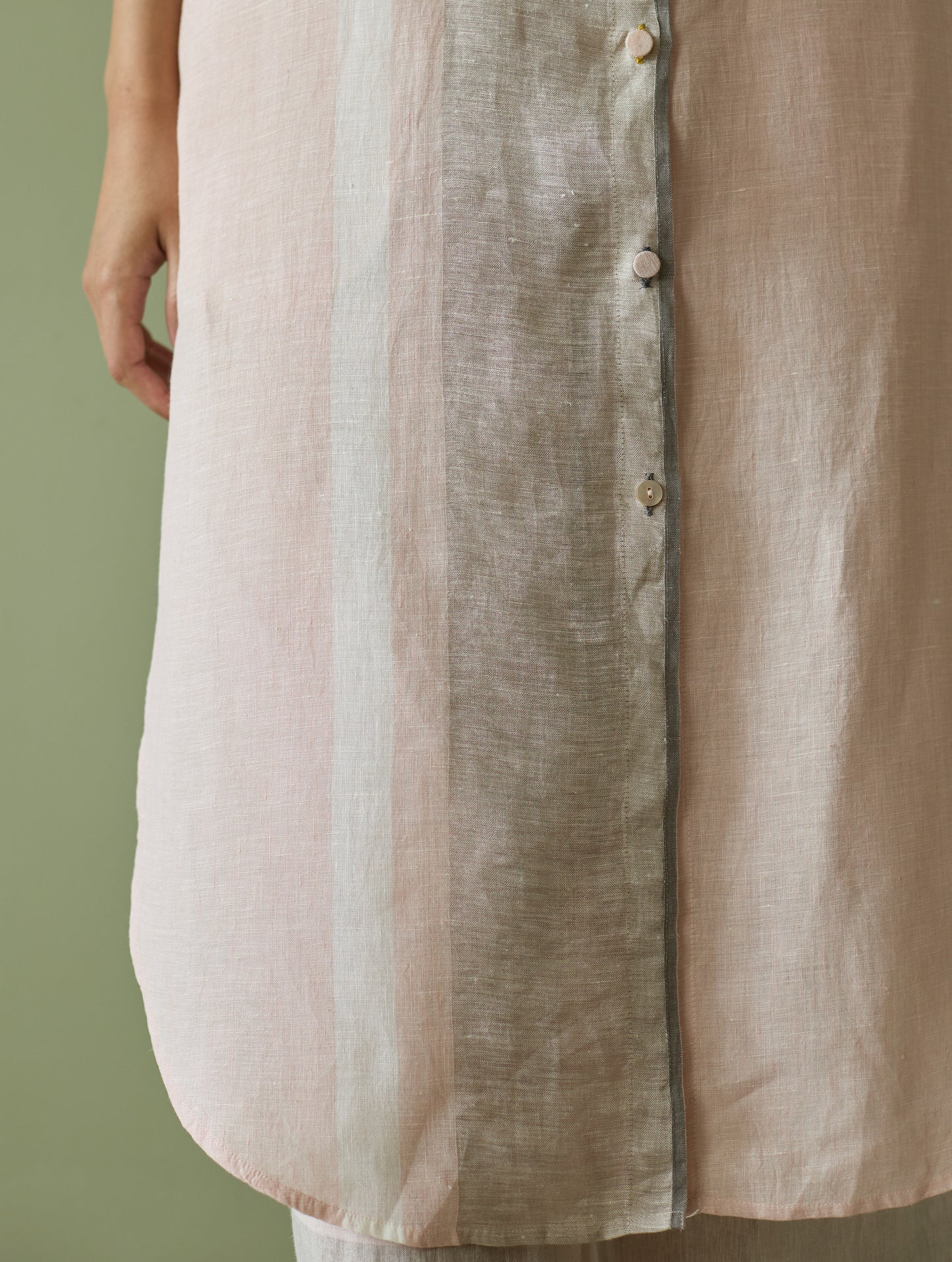 Mori Border Linen Shirt Kurta Set - Blush