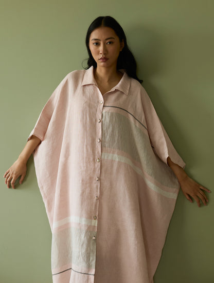 Bora Colour-Blocked Linen Kaftan Set - Blush