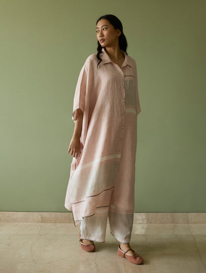 Bora Colour-Blocked Linen Kaftan Set - Blush