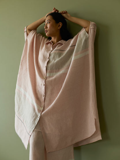 Bora Colour-Blocked Linen Kaftan Set - Blush