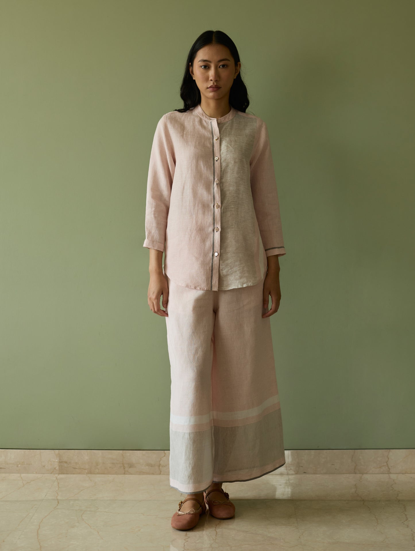 Aline Border Linen Co-ord Set - Blush