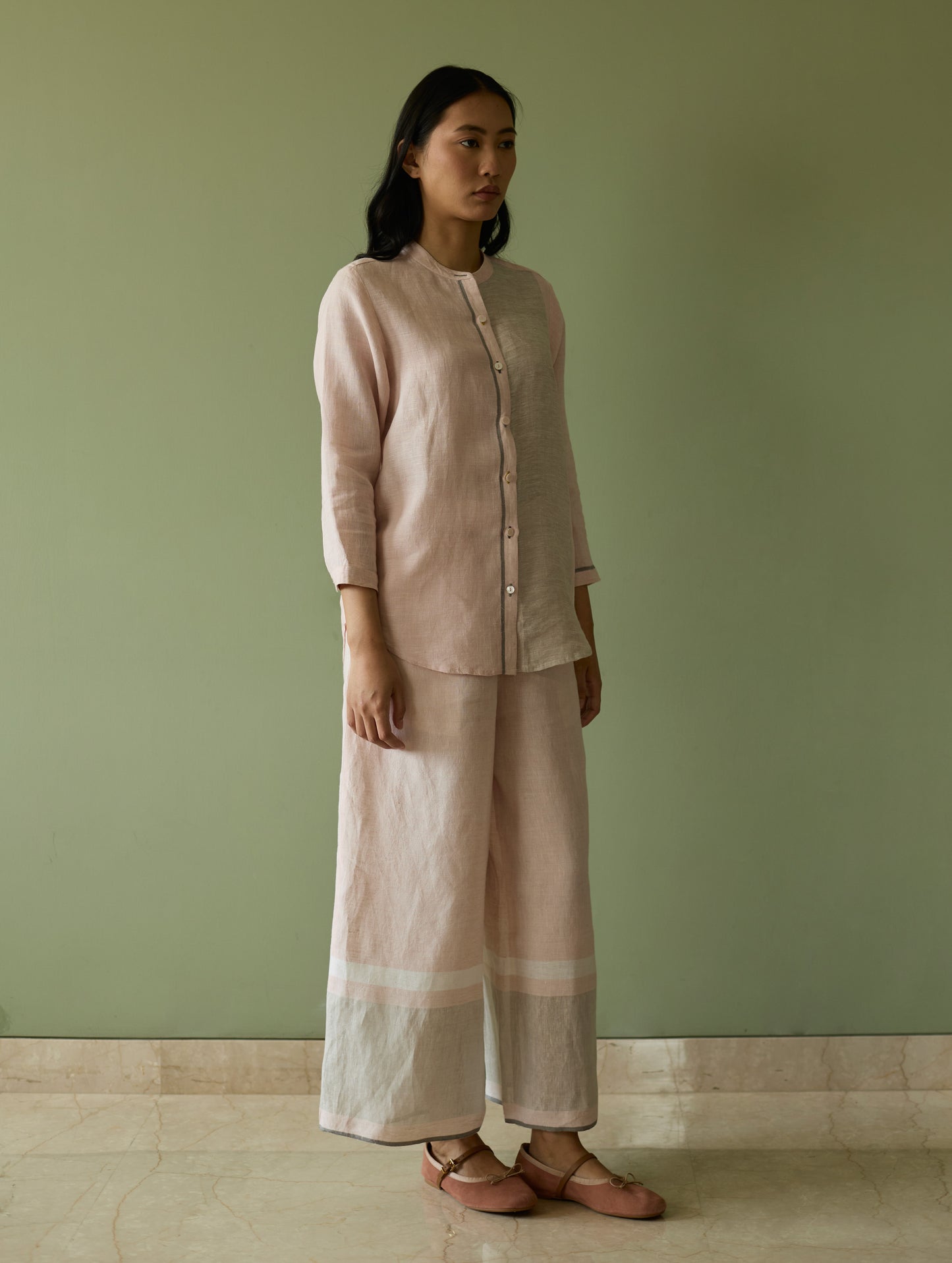 Aline Border Linen Co-ord Set - Blush