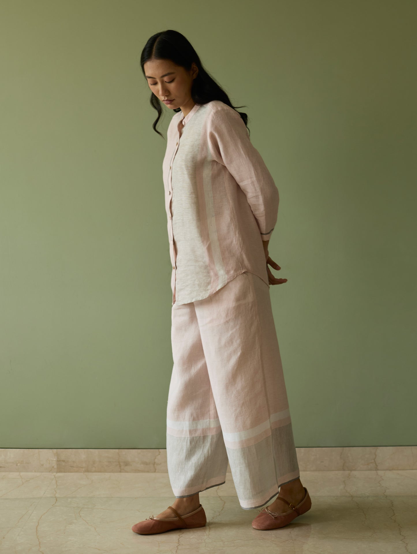 Aline Border Linen Co-ord Set - Blush