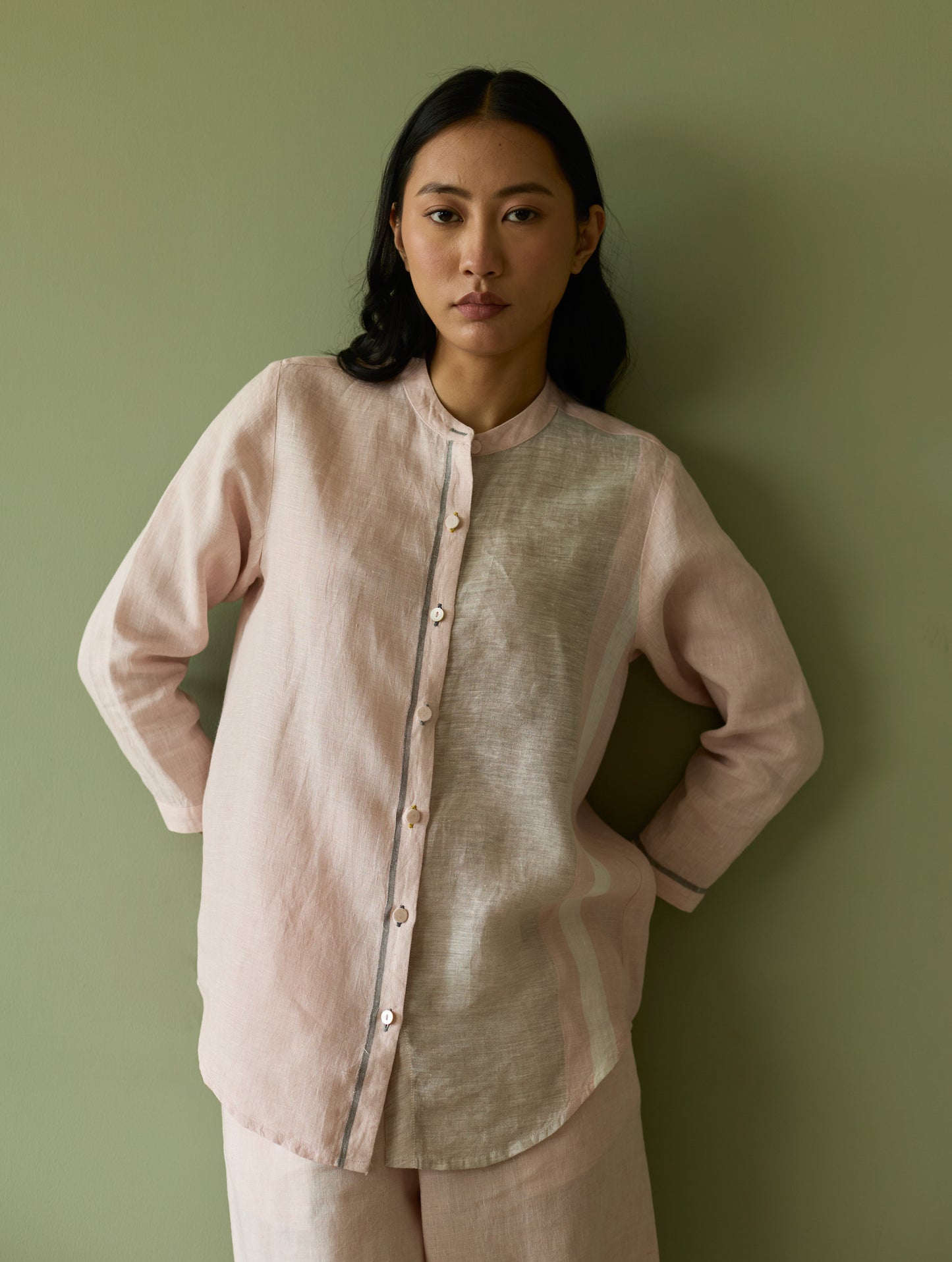 Aline Border Linen Co-ord Set - Blush