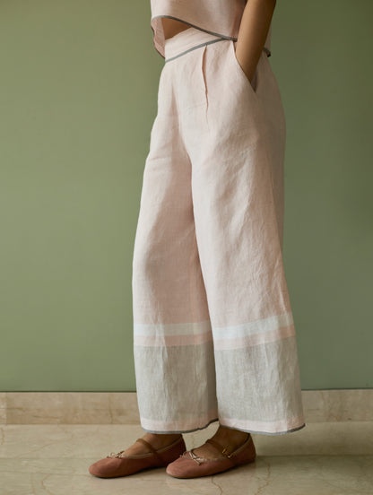 Mori Border Linen Shirt Kurta Set - Blush