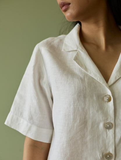 Kiera Cuban Collar Linen Co-ord Set - Ivory