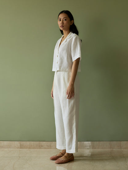 Kiera Cuban Collar Linen Co-ord Set - Ivory