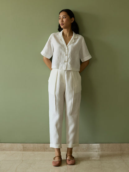 Kiera Cuban Collar Linen Co-ord Set - Ivory