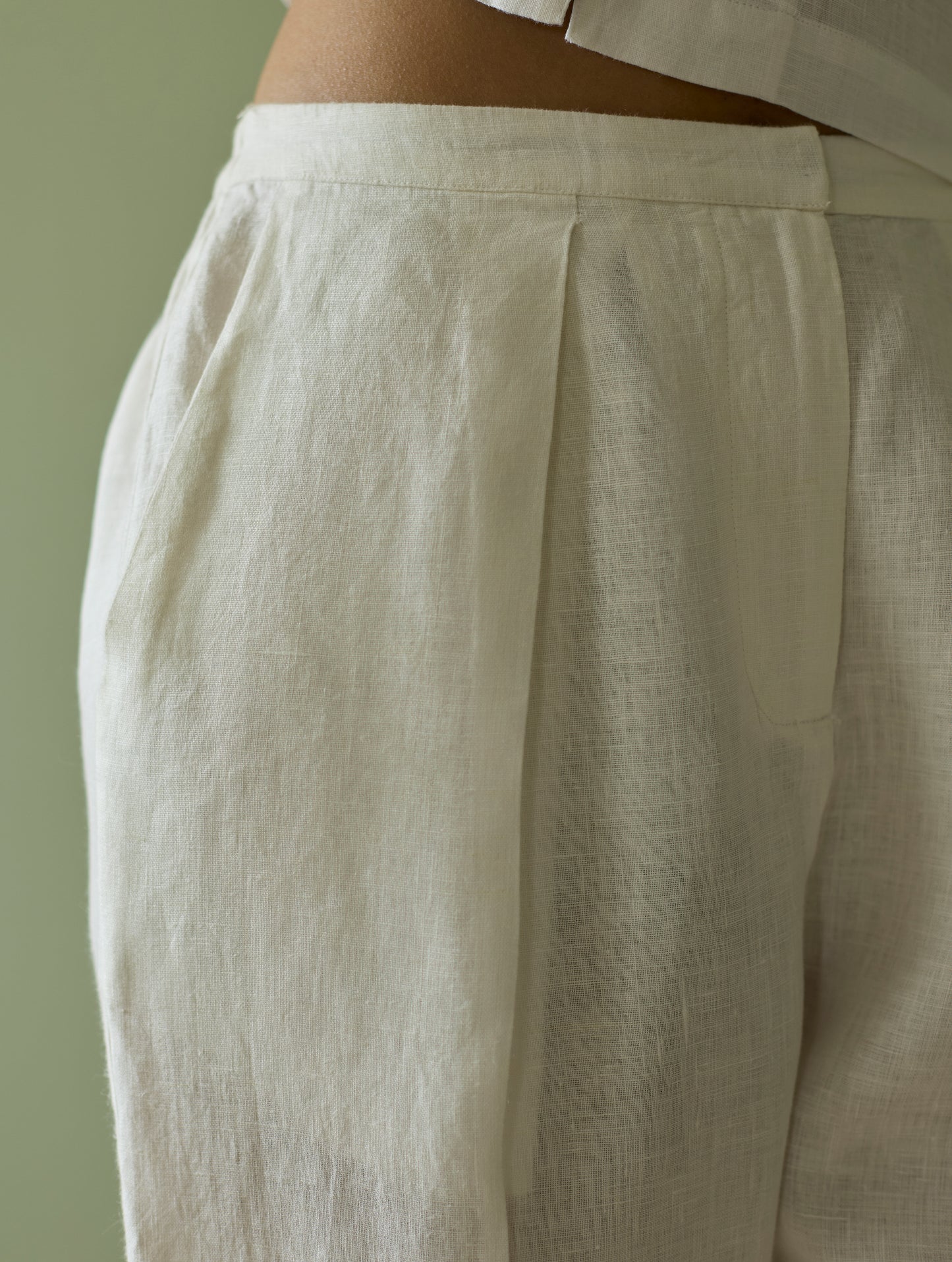 Kiera Cuban Collar Linen Co-ord Set - Ivory