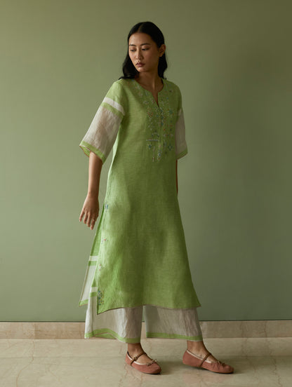 Vira Hand-Emboidered Linen Kurta Set - Meadow